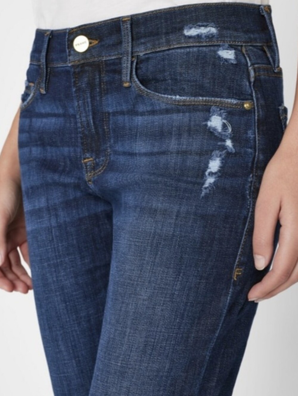 Frame Le Garcon Crop Jeans Released Hem Covant Dark Blue Straight Ankle Sz 28 - Picture 2 of 14
